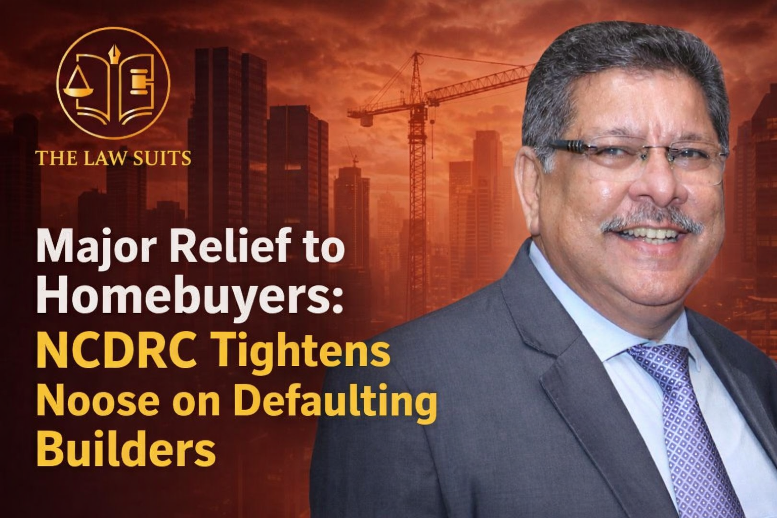 Major Relief to Homebuyers NCDRC Tightens Noose on Defaulting Builders featuring Advocate Sulaiman Bhimani and The Law Suits logo